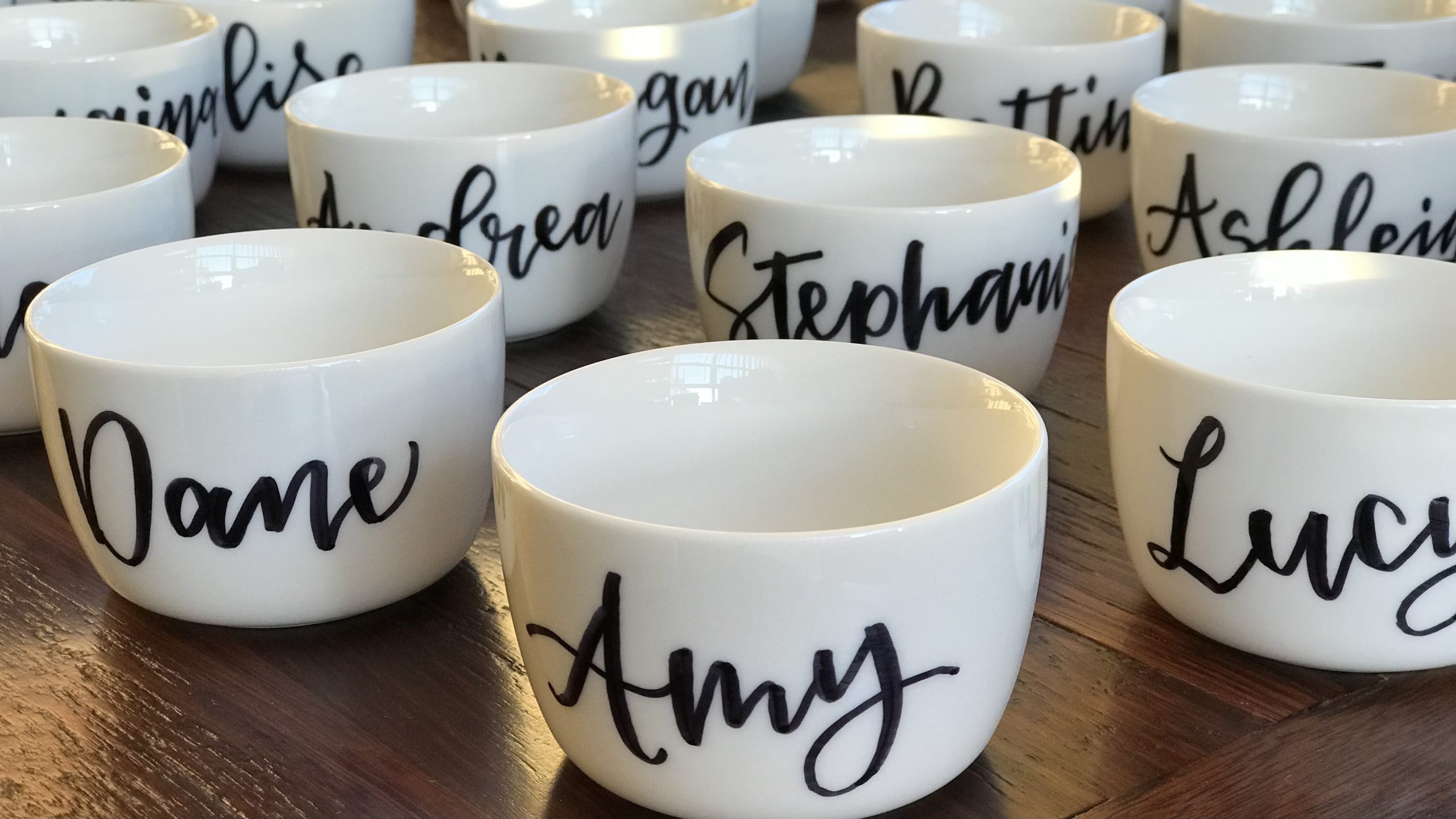 Lettering on ceramic cups